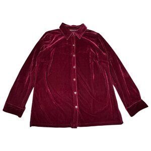 Croft Barrow Burgundy Velvet Blouse Sz L Relaxed Long Sleeve Boho Whimsigoth